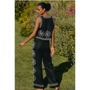 Rails X LSpace 2‎ Pièce Linen Black Embroidered Cropped Tank Top & Pants Size XL
